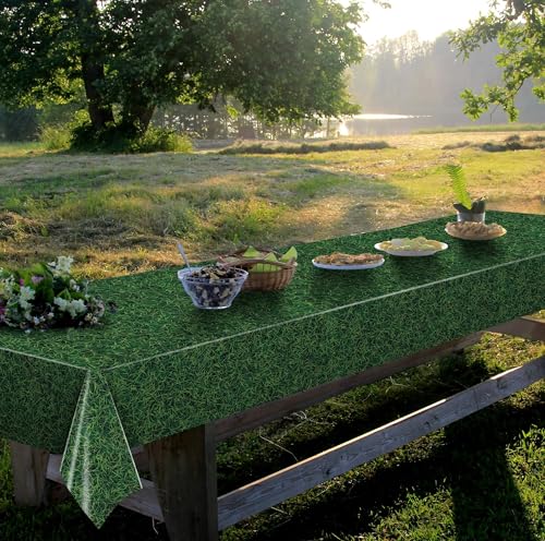 Image of Kochorie 54 Inch x 100 Ft Grass Plastic Table Cloth Roll Disposable Waterproof Football Field Table Cover Plastic Table Cover Roll with Easy Slide Cutter for Jungle Party /Sport /Outdoor Picnic