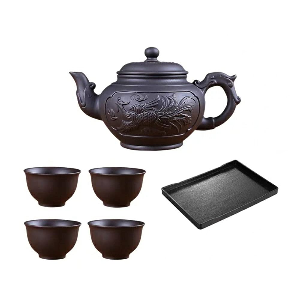 Tetera De Arcilla Púrpura Tetera De Arcilla Púrpura Tetera De Seis Piezas Juego De Bandeja De Taza De Té Juego De Té De Kung Fu Patrón Exquisito Tetera Hecha A Mano Para El Hogar Tetera (Color : Bla