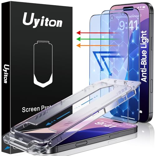 Uyiton Compatible with iPhone 16 Screen Protector (Anti-Blue Light) - [Easy to Install] Shatterproof Full Coverage [Case Friendly] 9H Tempered Glass Screen Protector for iPhone 16, 2 Pack