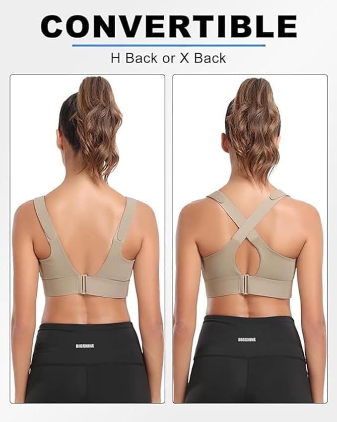 Image of Fashiol Women Padded High Impact Front Zip Compression Sports Bra Criss Cross Back Adjustable Velcro Strap at Band & Shoulder for Gym, Yoga, Running, Fitness & Workout