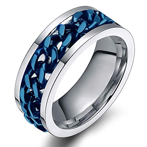 SL SWEETLOVEJEWELRY Stainless Steel 8mm Rings for Men Center Chain Spinner Ring Wedding Band(Blue,11)