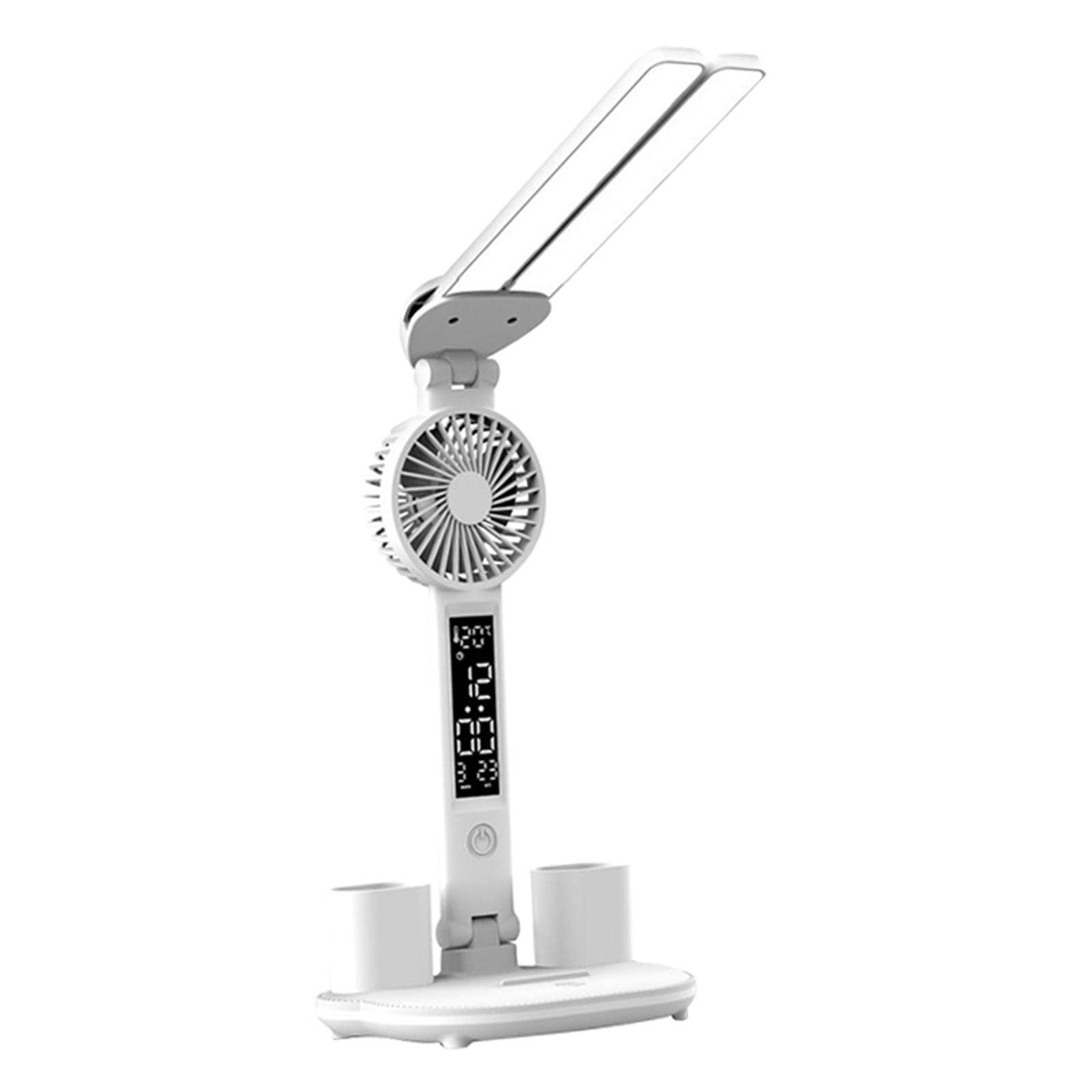 Sharplace Tischlampe LED-Schreibtischlampe mit Lüfter, Uhr-/Datums-/Temperaturanzeige, Stifthalter 3 Beleuchtungsmodi Augenschutz-Leselampe für, Einstecken
