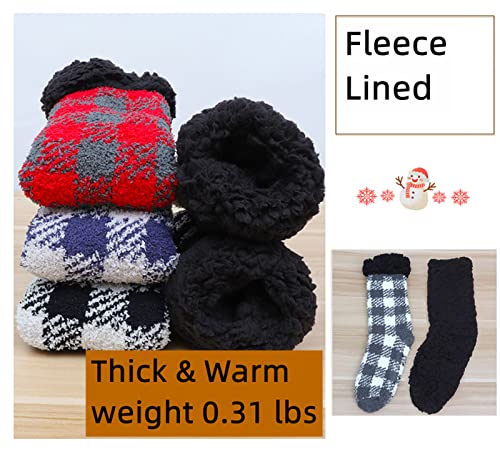 Men's Slipper Socks with Grips Non Slip Soft Fuzzy Cozy Fleece Lined Plaid Pattern Socks for Cold Winter3