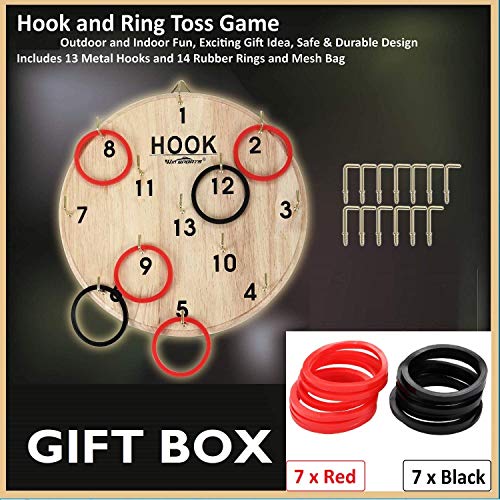 Win SPORTS Hook and Ring Toss Game for Kids & Adults – Outdoor and Indoor Fun, Exciting Gift Idea, Safe & Durable Design – Includes 13 Metal Hooks and 14 Rubber Rings