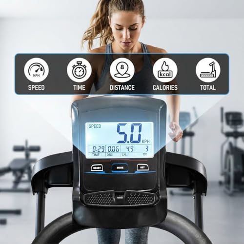 Image of Curved Self-Driven Cardio Treadmill with LCD Screen, 8-Level Resistance Treadmill with No Electricity, Handrail Supported Indoor Training Equipment