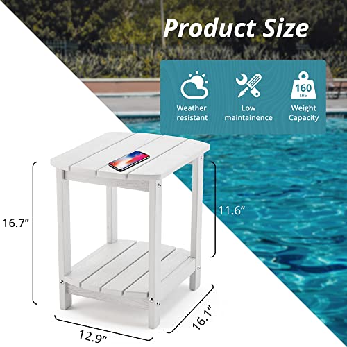 Lue Bona Adirondack Outdoor Side Table, White Poly Outdoor Patio End Table Weather Resistant, Pool Composite Plastic Morden Side Table For Patio, Pool, Porch, Garden, Lawn #TOP5