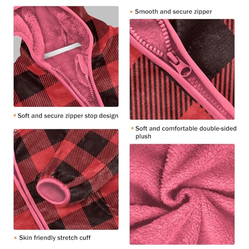 GuoChe Buffalo Plaid Tartan Check Scotland Red Black Sherpa Coat3