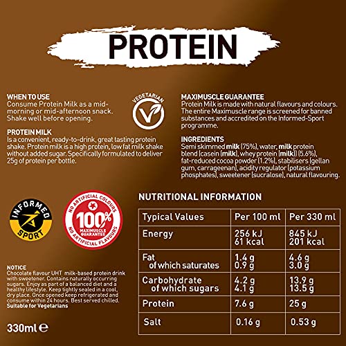 Maximuscle Protein Milk Ready To Drink High Protein, Low Fat, No