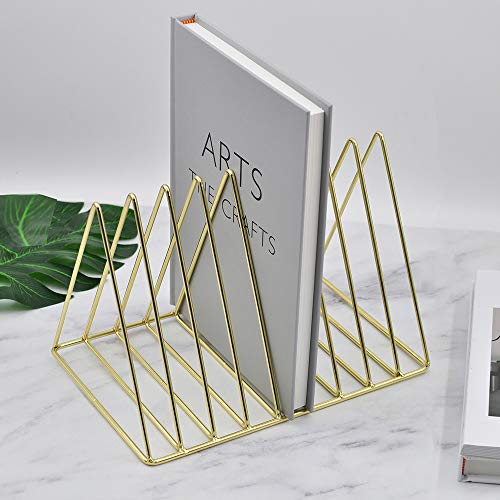 EASEPRES Gold File Holder Organizer, Triangle Record Album Holder Magazine Wire Rack, 9 Slot Multifunction Desktop Storage Decor for Home Office - Image 6