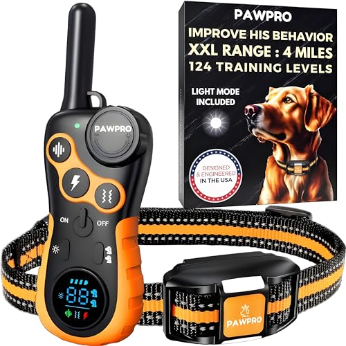 Dog Shock Collar with Remote, Unmatched 4-Mile Range, Night-Light Mode, Training Guide Included, 124 Training Levels & 4 Modes, Beep Vibration Shock, Waterproof Rechargeable, Fits All Dogs (1 Collar)