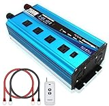 Cantonape 2500W Pure Sine Wave Inverter DC 12V to 110V/120V AC with LCD Display, 4 AC Outlets, Wireless Remote Control Car Power Inverter for Outdoor RV Camping Truck