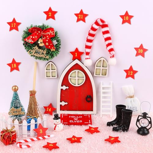 CCINEE Christmas Elf Girl Fairy Doors Decoration Enchanted Xmas Wooden Tiny Miniature Fairy Door Kit for Xmas DIY Craft Dollhouse Accessories Decor