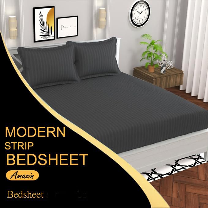 Image of 220 Cotton Feel 1 Double Bedsheet with 2 Pillow Cover (90X90 Inch) Grey
