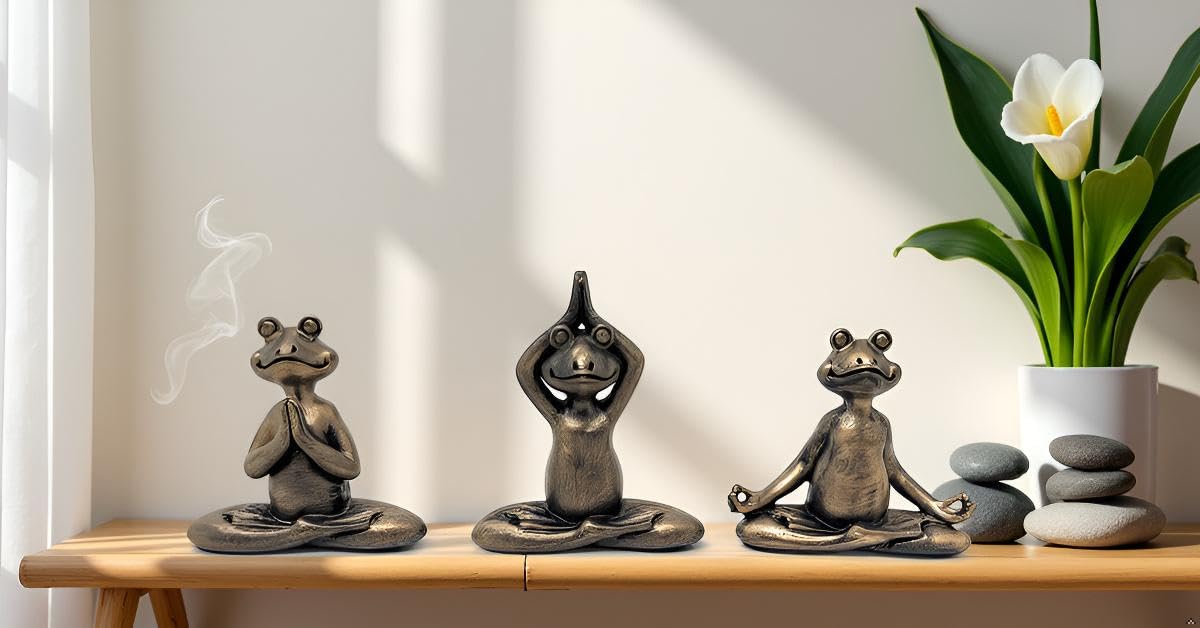 Nature's Mark 3" H Mini Yoga Frog Resin Statue Figurine Set of 3 Home Decorative Accent Décor