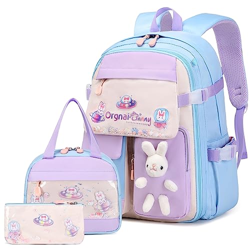 FIXITOK Schulrucksack Mädchen, Süßer Hasen Rucksack mit Brottasche & Federmäppchen, Kinderrucksack Mädchen Schulranzen für 1.-5. Klasse wasserdicht leicht School Bag Daypack für Schule FIXITOK Schulrucksack Mädchen, Süßer Hasen Rucksack mit Brottasche & Federmäppchen, Kinderrucksack Mädchen Schulranzen für 1.-5. Klasse wasserdicht leicht School Bag Daypack für Schule