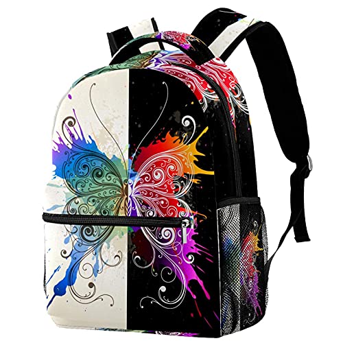 Sac à dos voyage campus fille garçon imprimé papillon avec filet gourde