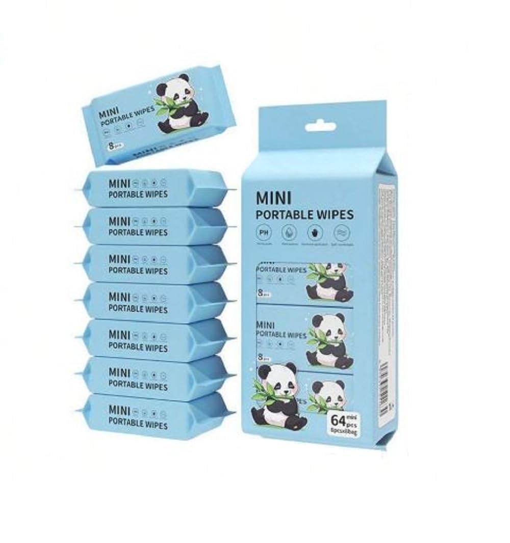Mini Wet Wipes – 64 Pcs | Travel-Friendly Moisturizing Cleansing Tissue | Soft & Gentle Face & Hand Wipes | Alcohol-Free, Skin-Safe Wet Wipes for Baby & Adults-image-9