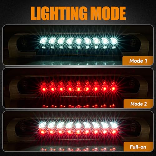 Image of Third 3rd Brake Light, LED High Mount Stop Light Replacement for 2002 2003 2004 2005 2006 2007 2008 Dodge Ram 1500, 2003-2009 Dodge Ram 2500 3500, Rear Center Cab Roof Tail Cargo Lamp