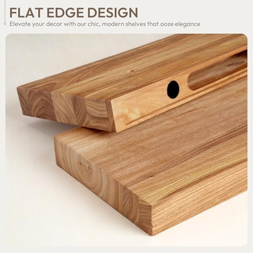 Étagères flottantes bois d'orme naturel support mural cuisine 76cm - 5