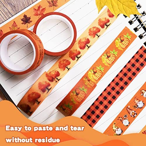 Miniatura 3 de TREWAVE 12 rollos de cinta washi de otoño para otoño, Acción de Gracias, cinta de papel de enmascaramiento decorativa para envolver regalos, álbumes