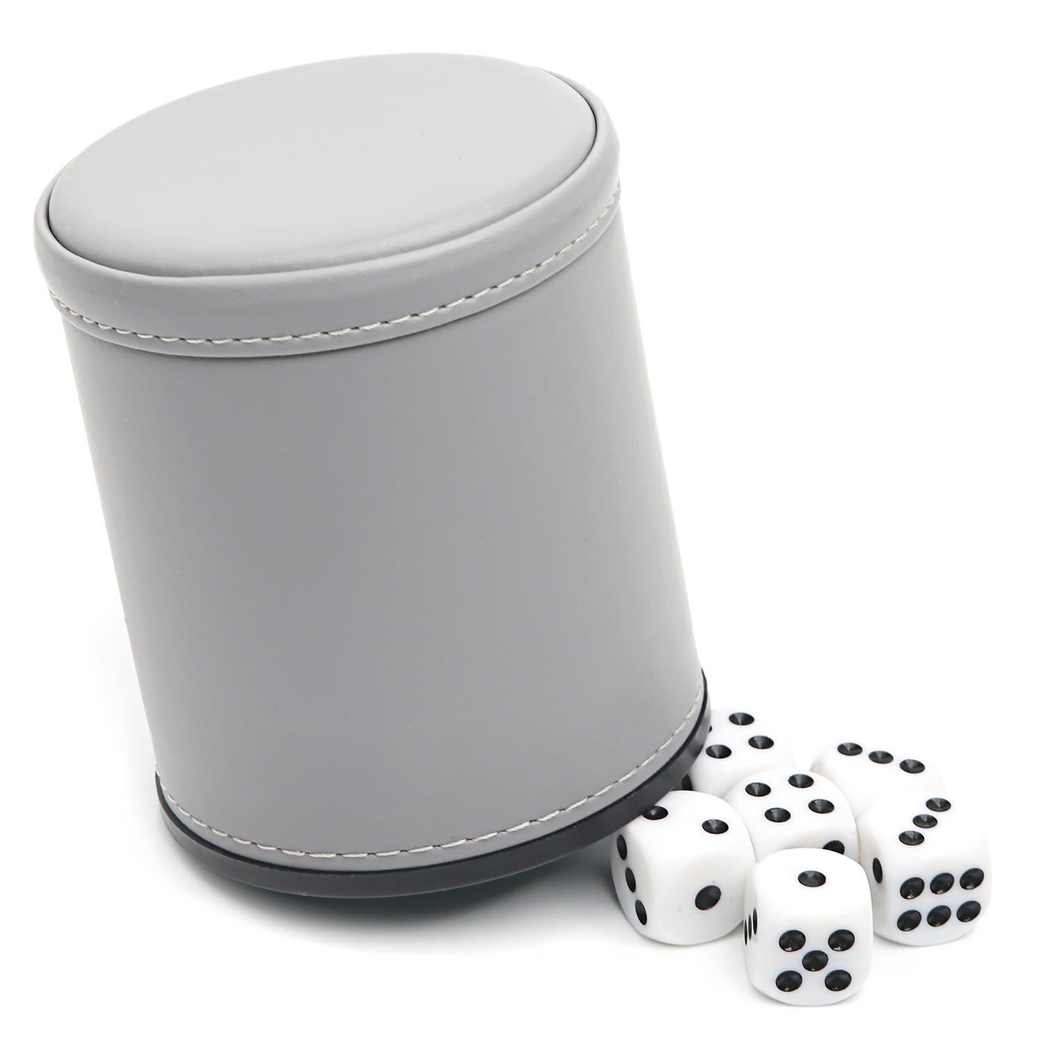 Professional - Juego de dados de piel sintética con forro de fieltro, juego de 6 dados de puntos para juego Yahtzee, Gris