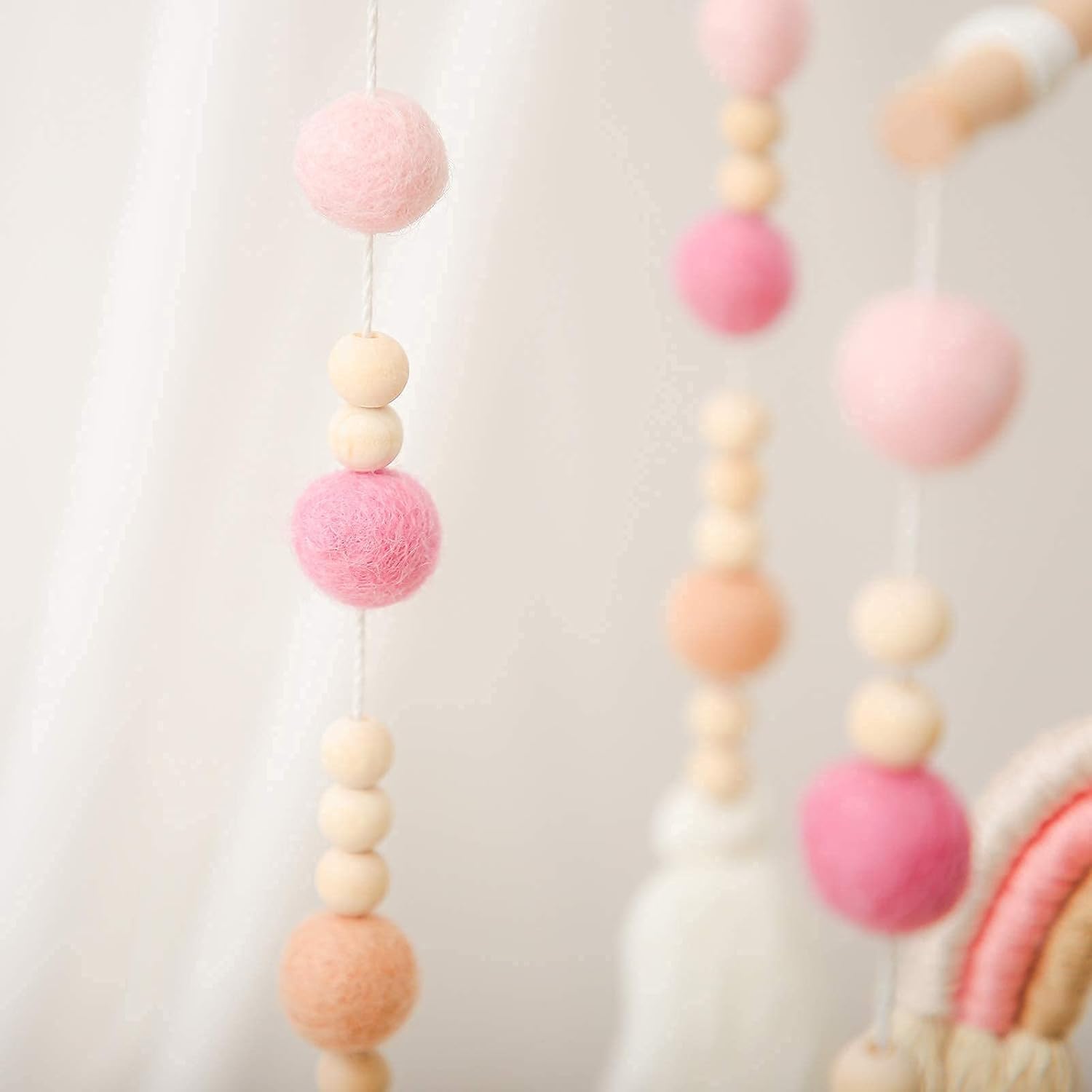 Baby 2In1 Set - Rainbow Mobile Crib Hanger,Baby Wooden Mobile Arm for Crib Baby Mobile Holder Bassinet Mobile for Crib Toy Mobile for Baby ( Pink )