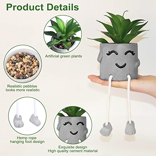 Funvalley Surperfect 2 Pack Cute Artificial Potted Plant Fake Plants Potted with Hanging Leg, Emotional Cement Faux Succulents Potted Plants Decor for Home Office Bookshelf Bathroom Shelf Table Desk - Cosy Home Interiors Funvalley Surperfect 2 Pack Cute Artificial Potted Plant Fake Plants Potted with Hanging Leg, Emotional Cement Faux Succulents Potted Plants Decor for Home Office Bookshelf Bathroom Shelf Table Desk - Image 3