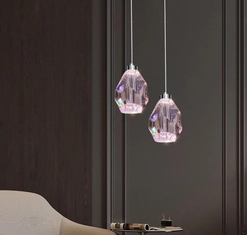 Lampe suspendue en cristal rose design moderne LED éclairage blanc de chevet