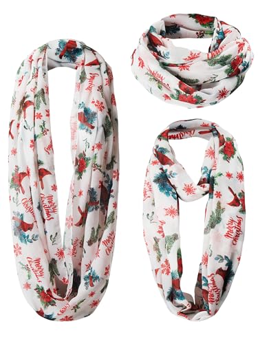 Shinymoon Christmas Cardinal Scarf for Women Lightweight Soft Winter Birds Loop Scarf Floral Snowflake Circle for Women Xmas Gifts Decoration