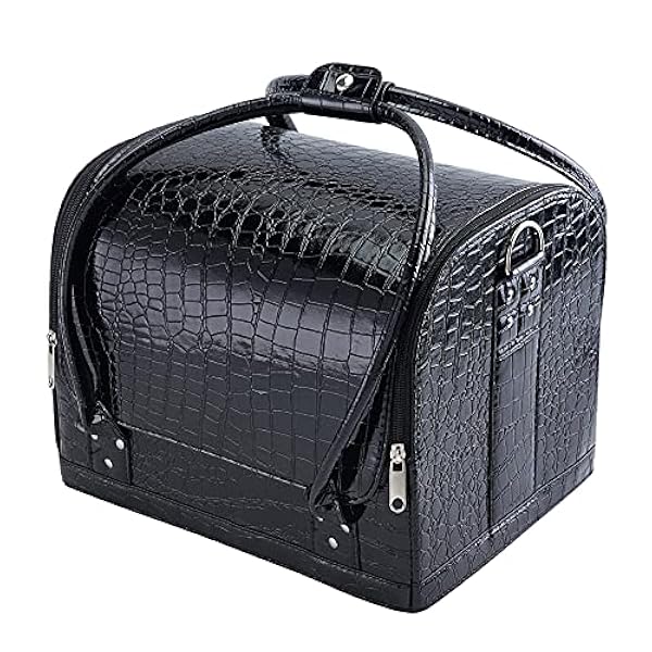 Joligrace Borsa da viaggio per trucco cosmetico Beauty Box Vanity Nail Art Borsa organizer per parrucchieri con tracolla, Grande nero.