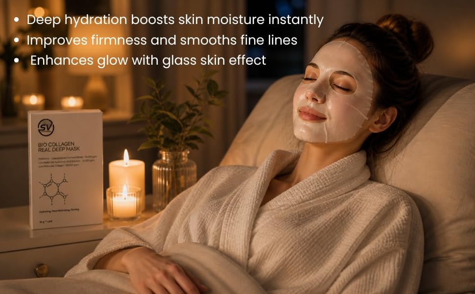 Image of Bio Collagen Face Mask | Sheet Mask | Overnight Mask | Korean Glass Skin Face Mask Sheets for Deep Hydration, Pore Minimizing, Firming & Moisturizing | Paraben-Free | For All Skin Types - 1 Piece | 34g