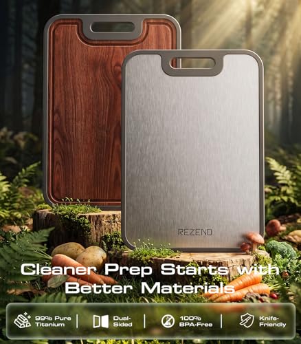 Image of Titanium Cutting Boards for Kitchen, Ebony Wood Cutting Board BPA-Free, Large(15.8 inchx11 inch) Dual-Sided Non Toxic Chopping Board for Hygienic Food Prep, Knife-Friendly, with Juice Groove