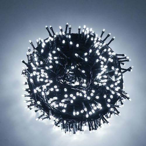 Luci LED Natalizie da Esterno/Interno, 5mm, Cavo Verde, 8 Modalità, Controller 31V con Memoria, IP44 (Bianco Ghiaccio, 15M 300LED)