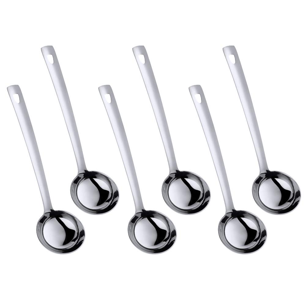 6 Pcs Silver Soup Ladle, Stainless Steel Titanium Plated Cookware Set Ergonomic Integral Forming Long Handle Cooking Utensil Set for Hotpot(12 inches/30cm)