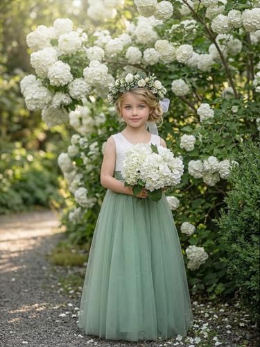 Image of 2Bunnies Girl Peony Lace Back A-Line Straight Tutu Tulle Party Flower Girl Dress