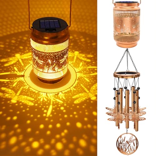Dragonfly Solar Wind Chimes for Outside Gifts for Mom Women Grandma Birthday Memorial Teacher 32 Windchimes Outdoor Decor Hanging Solar Lantern for Garden Porch Patio Backyard