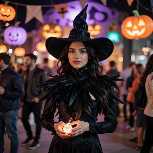 HOMELEX Black Witch Feather Collar Crow Shawl Costume Halloween Swan Wings Accessories Cape for Women - Thumbnail 6