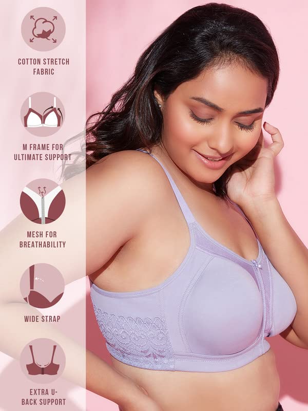 Image of NYKD NYB101 Cotton Non Padded Non Wired Full Coverage Everyday Bra M-Frame Bounce Control (Plus