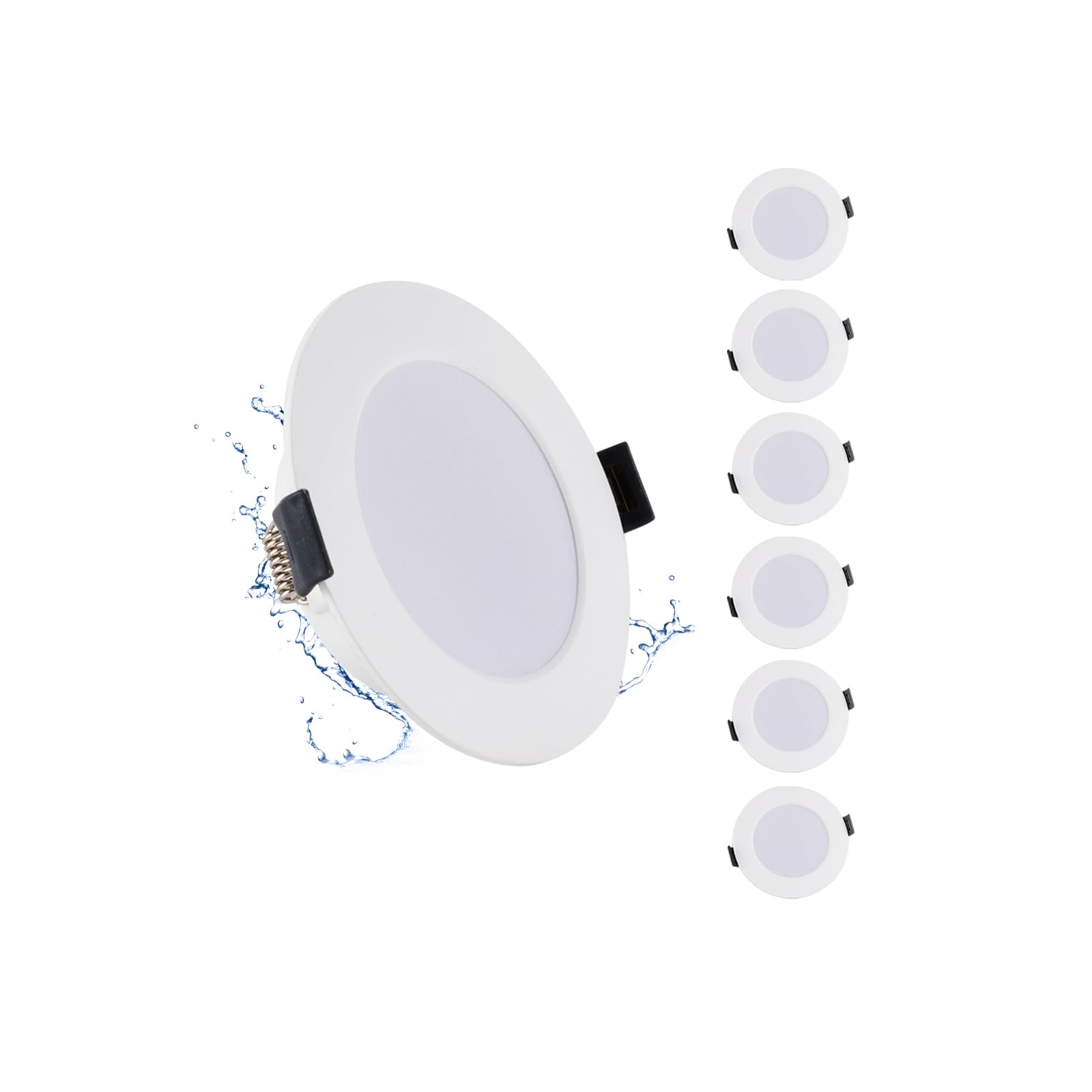 6 * 5W LED Techo Empotrable 220V Plano, Ojos de Buey LED para Techo 450LM, Blanco Cálido 3000K, Diámetro Agujeros ø75-90mm, Downlight para Baño Cocina, Salón