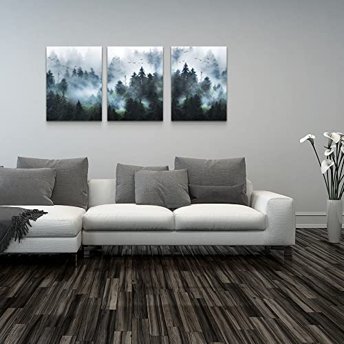Dzrwubhs Canvas Wall Art For Living Room Modern Family Wall Decorations For Bedroom Office Wall Decor Foggy Forest Trees Landscape Wall Painting Prints Art Pictures Artwork Room Home Decor 3 Piece thumb #3