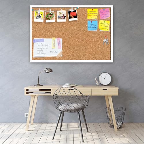 Image of ArtzFolio Cork Board | Bulletin Board Notice Pin Board | Vision Soft Board Combo with Thumb Push Pins & Sticky Notes | White Frame | 36 x 24 inch (91 x 61 cms)