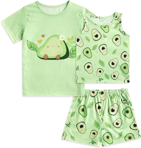 Funnycokid Girls Pajamas 3 Pieces Tie Dye Shirts&Tank Shorts Pjs Cute Summer Loungewear Nightwear Set Size 7-14