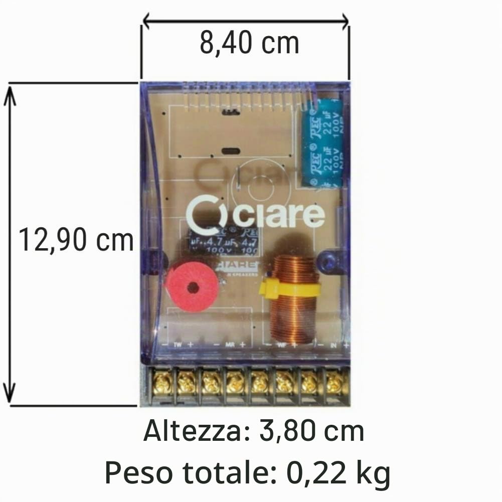Ciare 2 CF300 crossover passivi 4 ohm 100 watt rms predisposizione auto per sistema a 3 vie woofer midrange tweeter porte portiere sportelli, coppia + 5 sticker omaggio