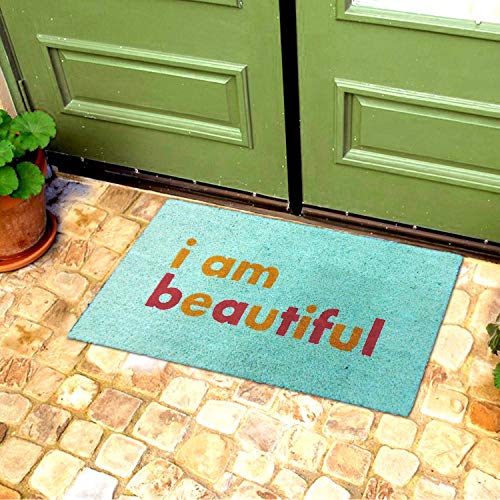 Image of Onlymat I am Beautiful Printed Anti-Slip Doormat (Multicolor) Rectangular Shaped Entryway Rug Natural Coir Material with PVC Backing for Outdoor Entrance Home Mats Floor (75cm x 45cm)
