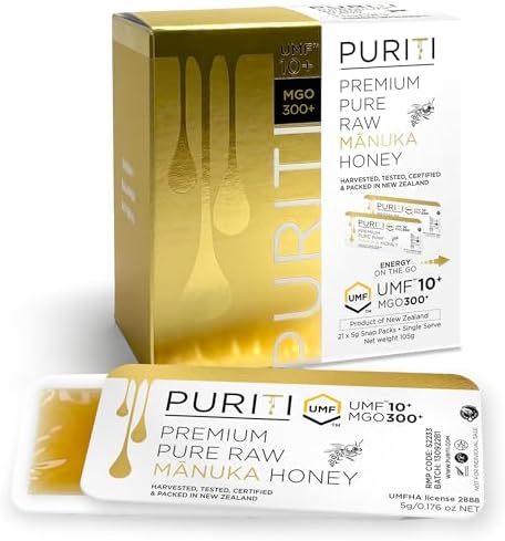 PURITI Manuka Honey Snap Packs UMF 10+ (MGO 300+) | 21 x 5 g Single Serve | 100% Pure New Zealand Honey | Natural Immunity & Wellness Booster | Travel & On-the-Go Energy