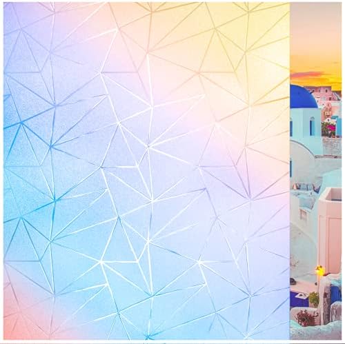 Viseeko 23.6 x 78.7 inches Window Privacy Film Rainbow Decorative Stained Static Clings Sun UV Blocking Non-Adhesive Removable Glass Door Sticker