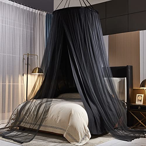 Kertnic Luxurious Bed Canopy For Girls & Adults, Large Elegant Double Layer Bed Curtain Canopy Drapes, Round Dome Lace Princess Canopies Netting (Black) #TOP2