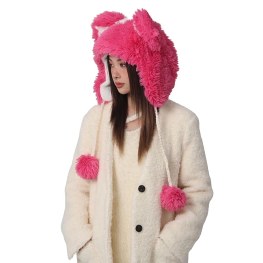 Cazstyk Unisex Rose Red Bear Hat Furry Ears Costume Headwear - Bear Ears Hat - All Ages - General Occasions