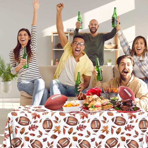 Image of CMUSKO 3Pcs Football Tablecloths-Fall Football Themed Party Decorations Autumn Maple Leaves Sports Game Rectangle Plastic Table Covers
