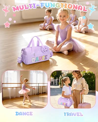 Image of Glitter Dance Ballet Bag Small Cheer Duffle Travel Bag with Bow Decoration